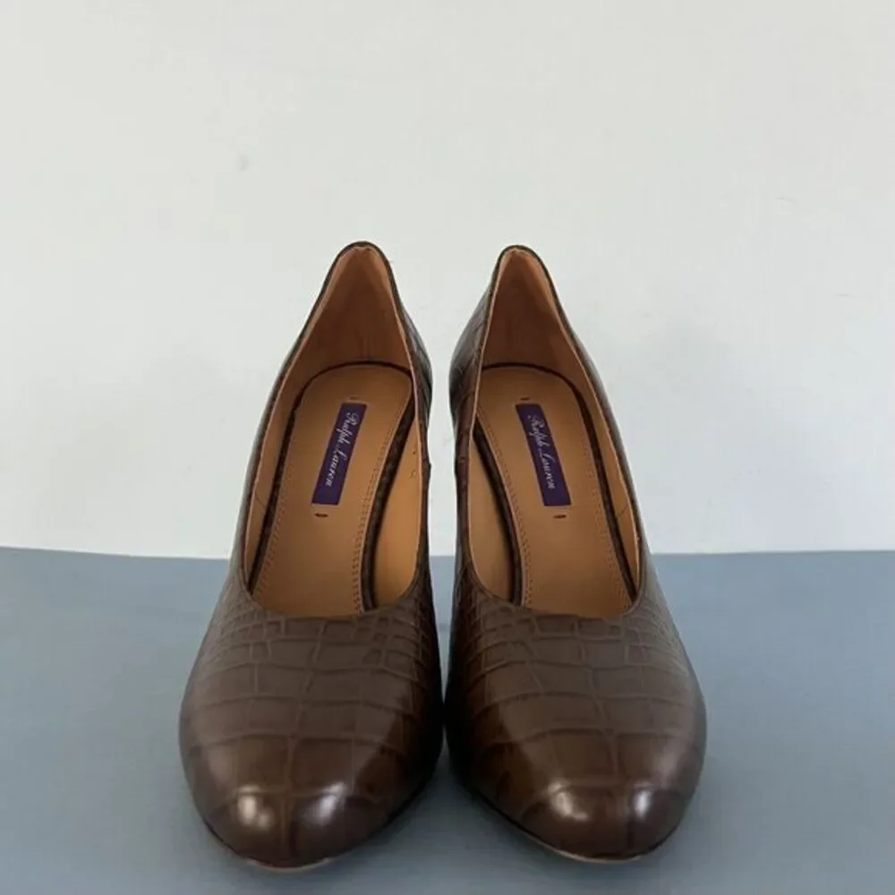 Ralph Lauren Purple Label‎ Darlene Embossed Calfskin Brown Leather Pumps
